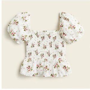 J Crew Puff-sleeve smocked top in strawberry floral
